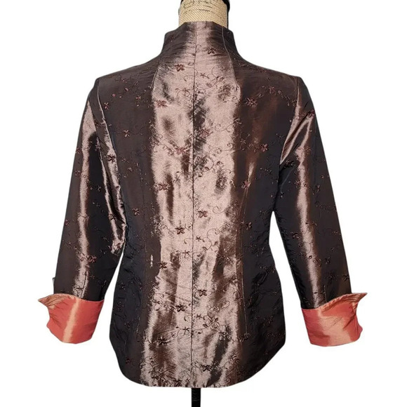 Asian Bronze Satin Women's Oriental Lined Jacket Imperial Inspired Size Medium - Picture 3 of 15